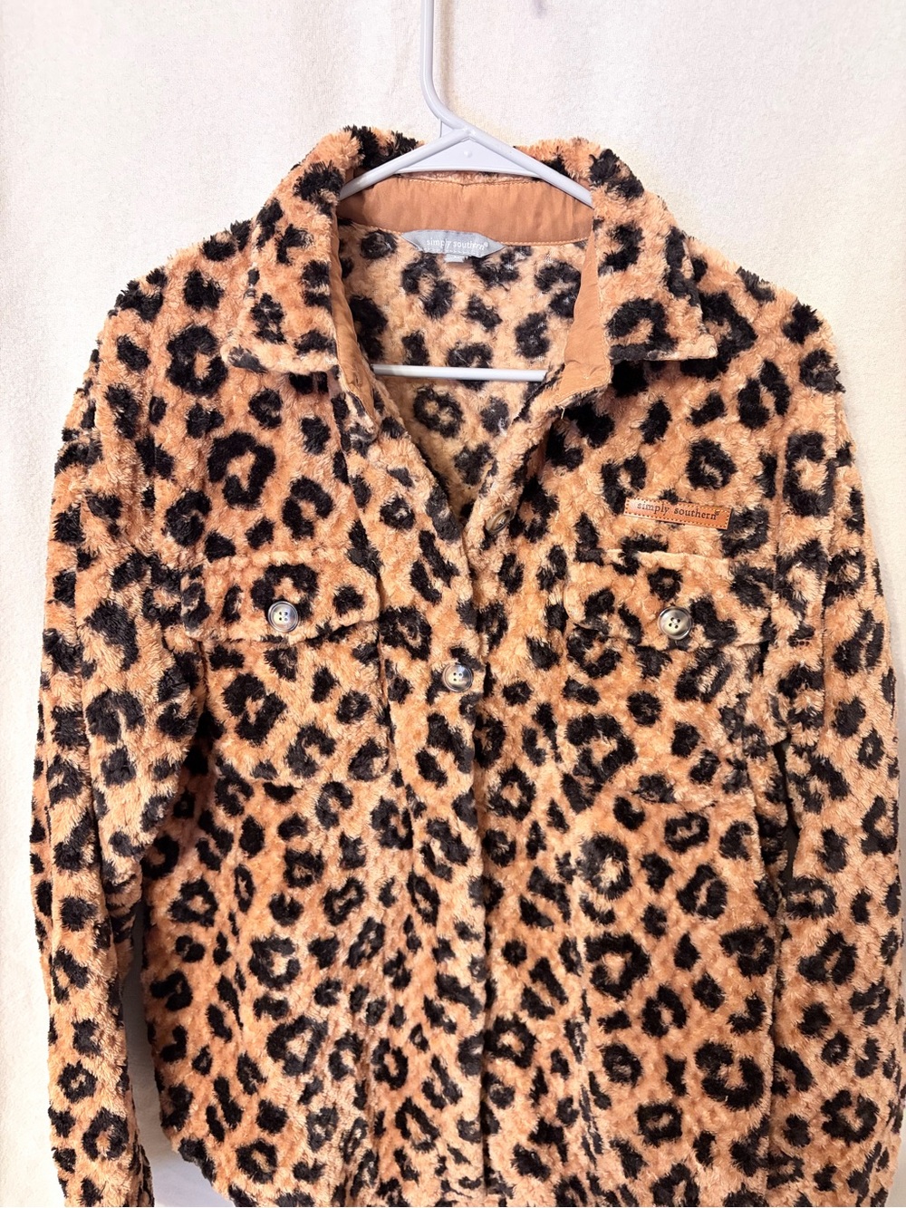 Simply Southern Tan and Black Leopard Faux-Fur Jacket